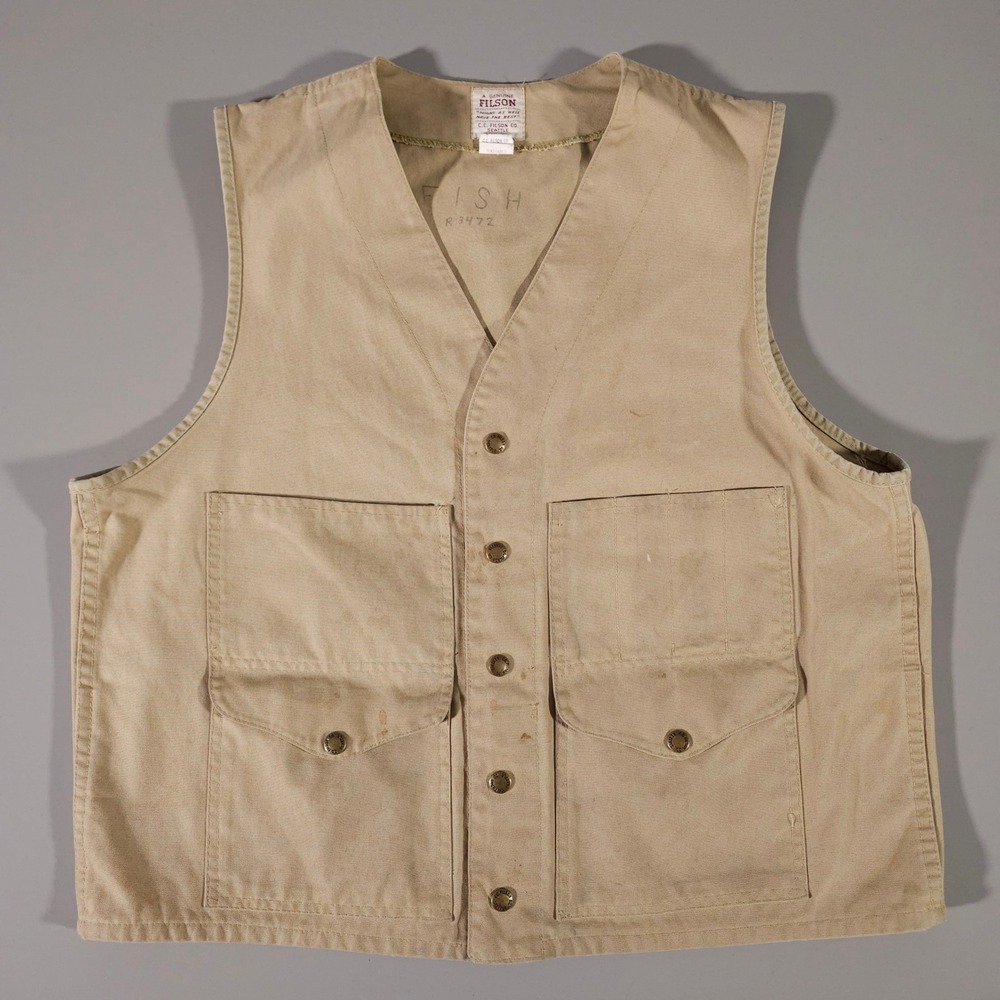 Filson Hunting Vest Mens 44 Tan Canvas Utility Game Bag Bird Pocket Made in USA